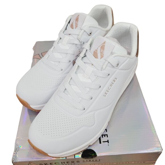 New Skechers Street Womens Juno Level Player White Gold Sneakers Shoes - Picture 4 of 8